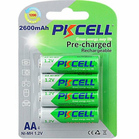 PKCELL 1.2V Precharged Low Self Discharge Rechargeable AA Battery with 2600 mAh, 4PK PK130280